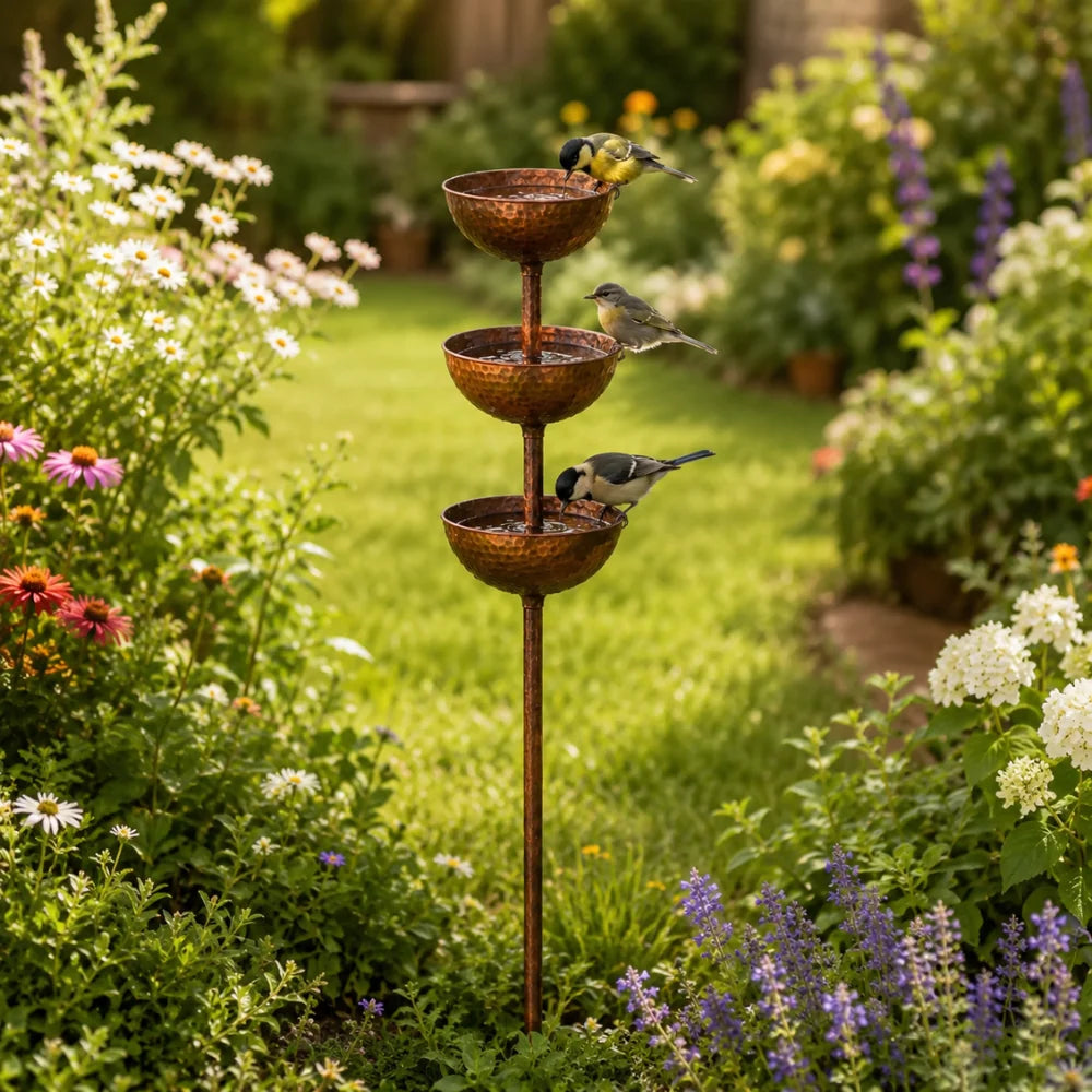 Garden Bird Bath Iron 3-Tier Freestanding