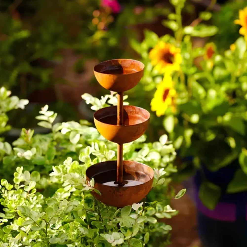 Garden Bird Bath Iron 3-Tier Freestanding