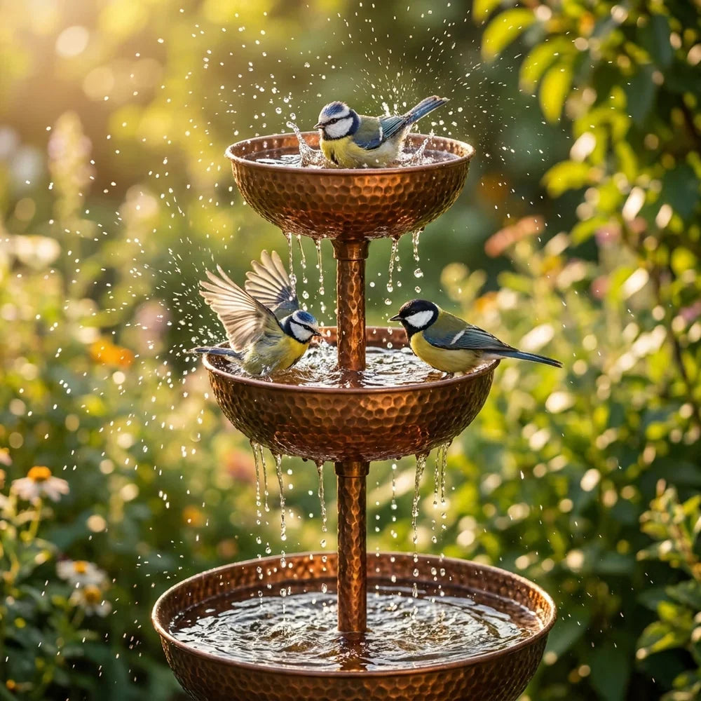 Garden Bird Bath Iron 3-Tier Freestanding