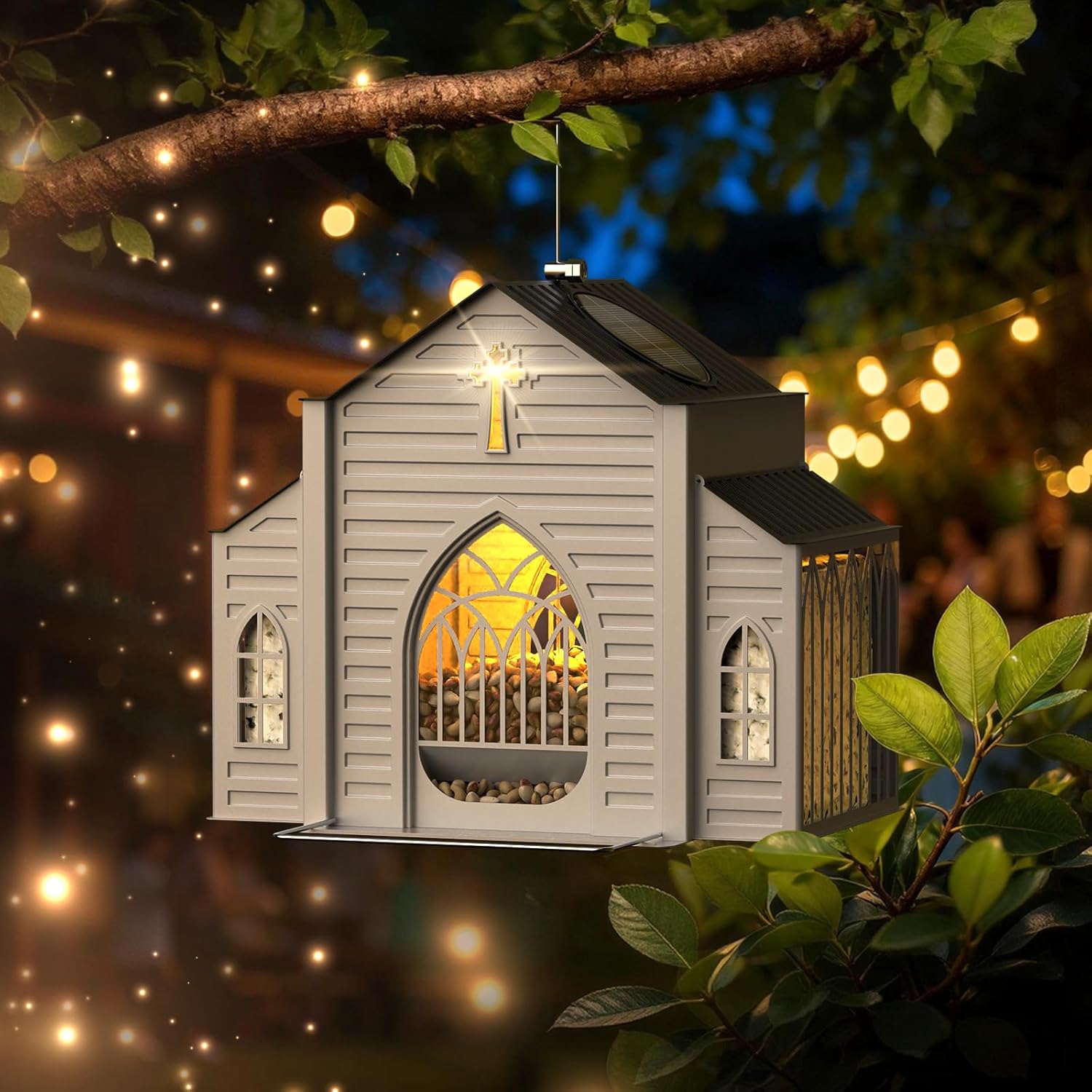 Garden Birdhouse Church Design Solar LED Weatherproof Metal