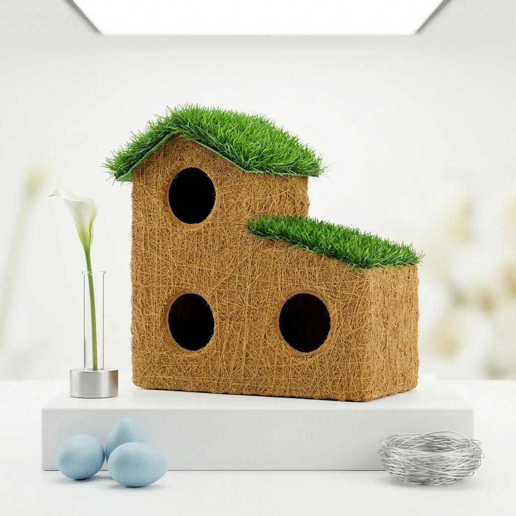 Garden Birdhouse Three-Compartment Coconut Fiber Grass Roof