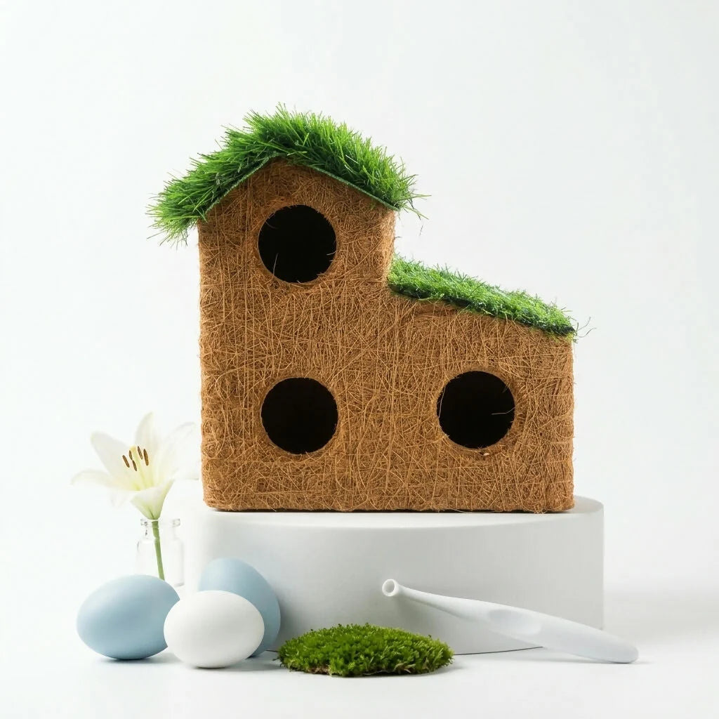 Garden Birdhouse Three-Compartment Coconut Fiber Grass Roof