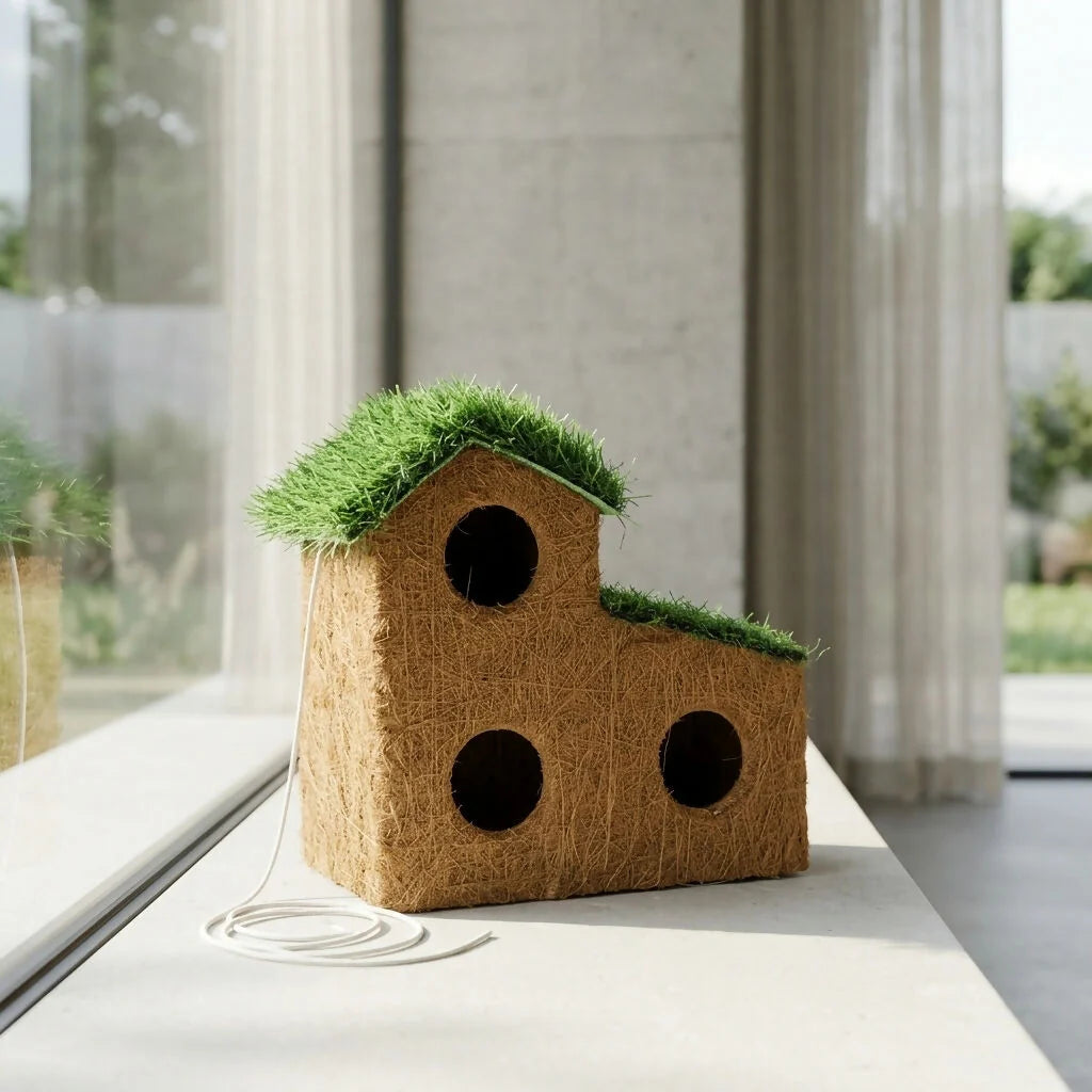 Garden Birdhouse Three-Compartment Coconut Fiber Grass Roof