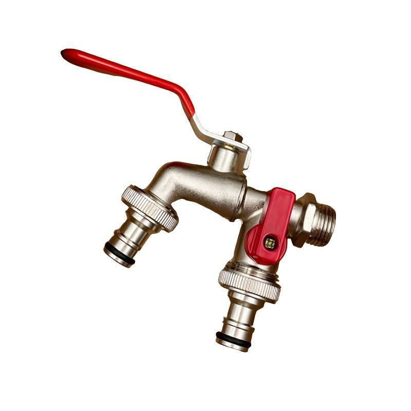 Garden Faucet Dual Outlets Independent Valves Stainless Steel