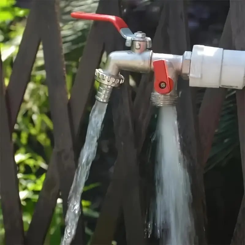 Garden Faucet Dual Outlets Independent Valves Stainless Steel