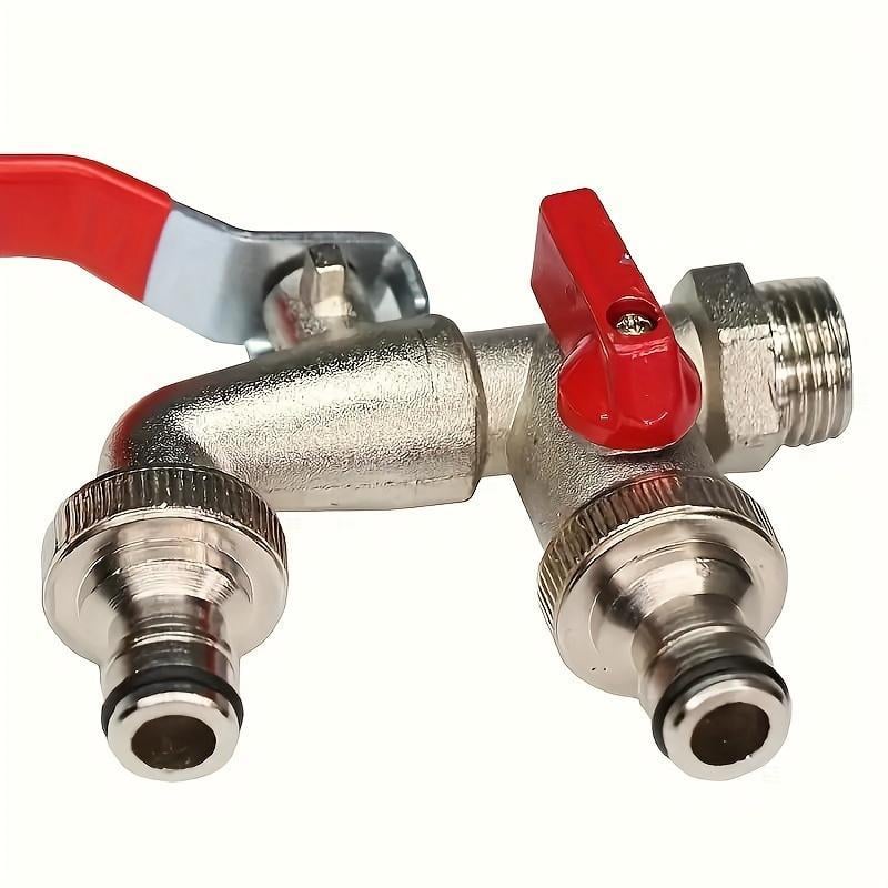 Garden Faucet Dual Outlets Independent Valves Stainless Steel