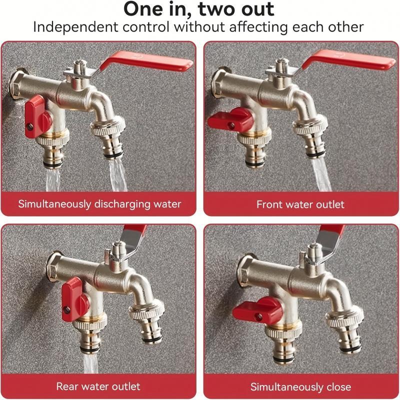 Garden Faucet Dual Outlets Independent Valves Stainless Steel