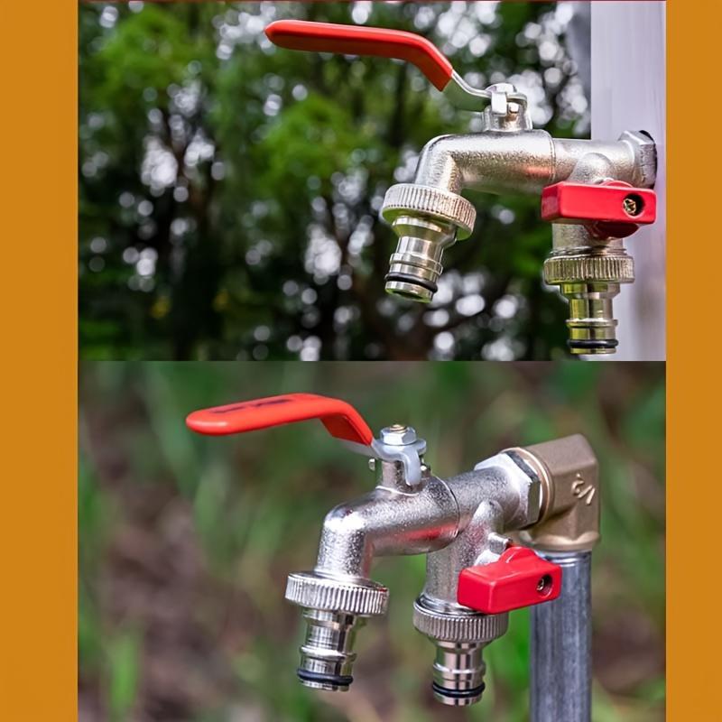 Garden Faucet Dual Outlets Independent Valves Stainless Steel