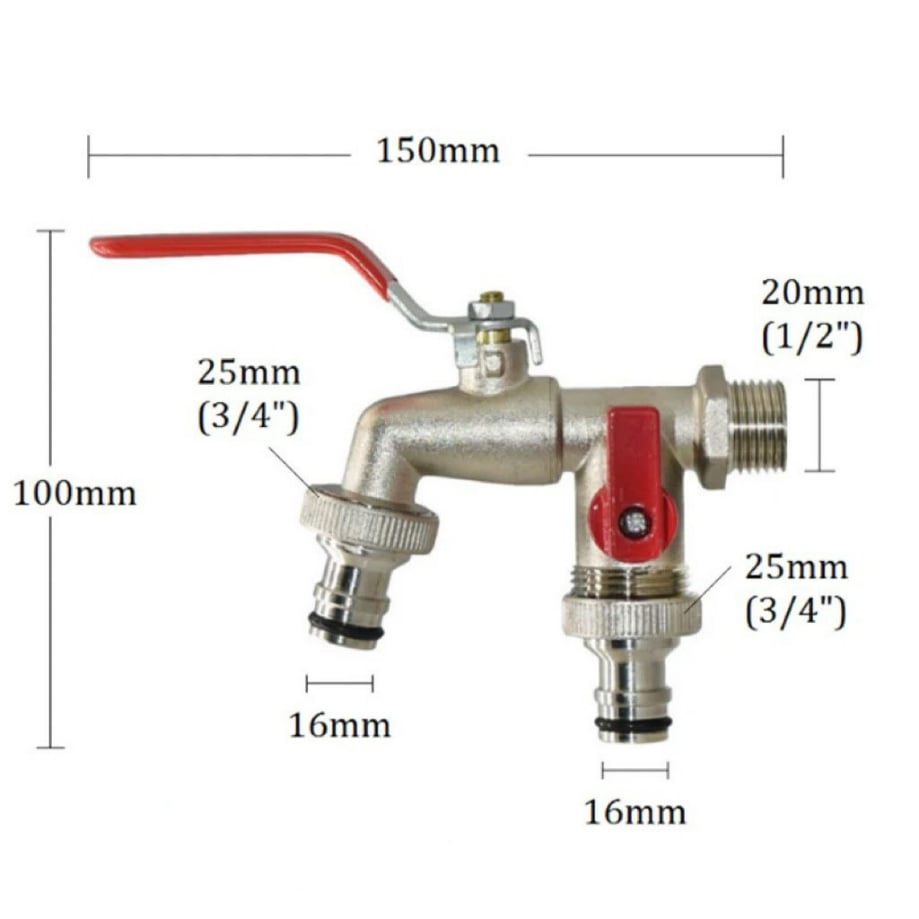 Garden Faucet Dual Outlets Independent Valves Stainless Steel