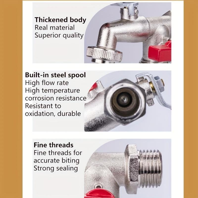 Garden Faucet Dual Outlets Independent Valves Stainless Steel