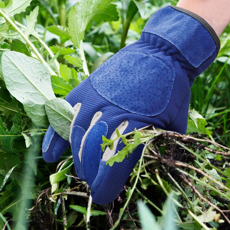 Garden Gloves Cowhide-Reinforced Palms Thorn Protection & Breathable Back