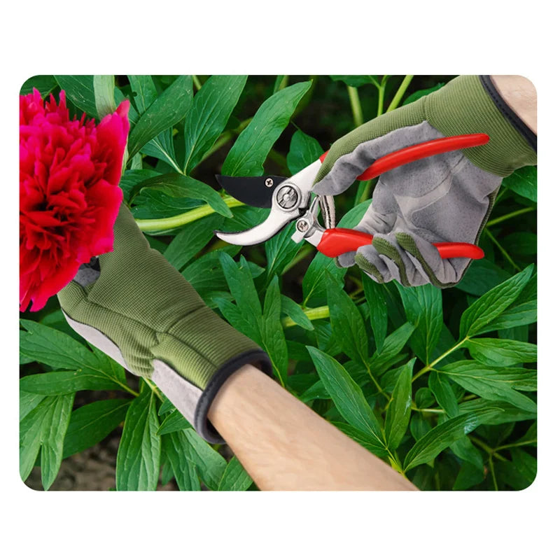 Garden Gloves Cowhide-Reinforced Palms Thorn Protection & Breathable Back