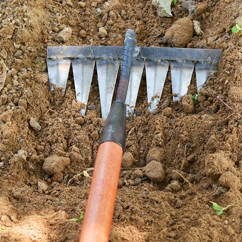 Garden Hoe Carbon Steel Tines Wooden Handle 4-7 Prongs