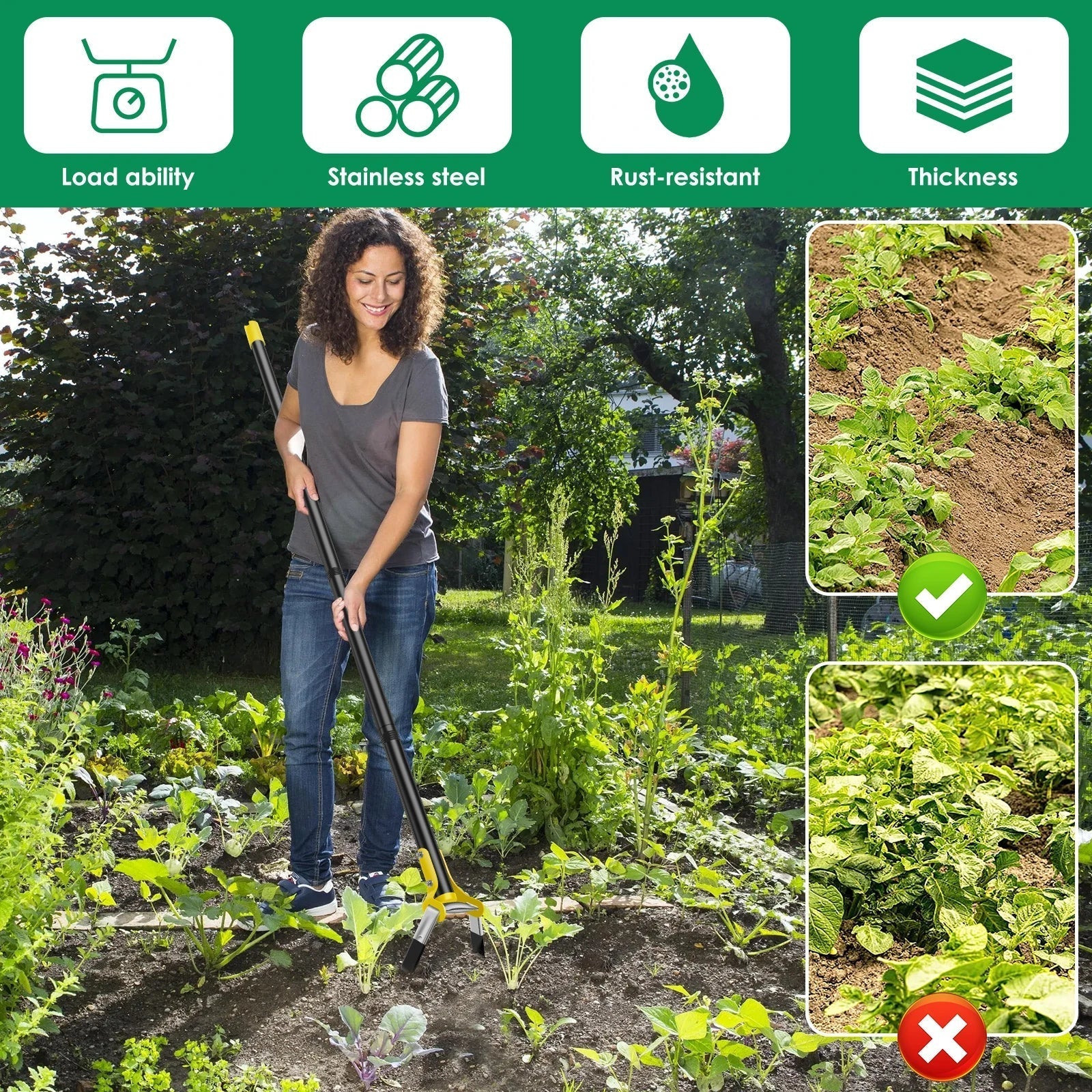 Garden Hoe Ergonomic Long Handle & Stainless Steel Blade