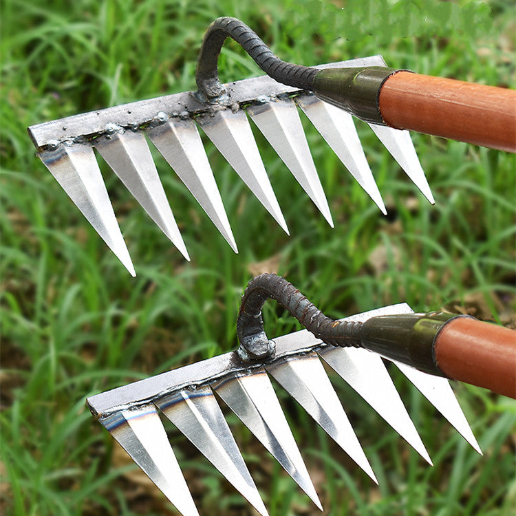 Garden Hoe Sharp Carbon Steel Tines Wooden Handle