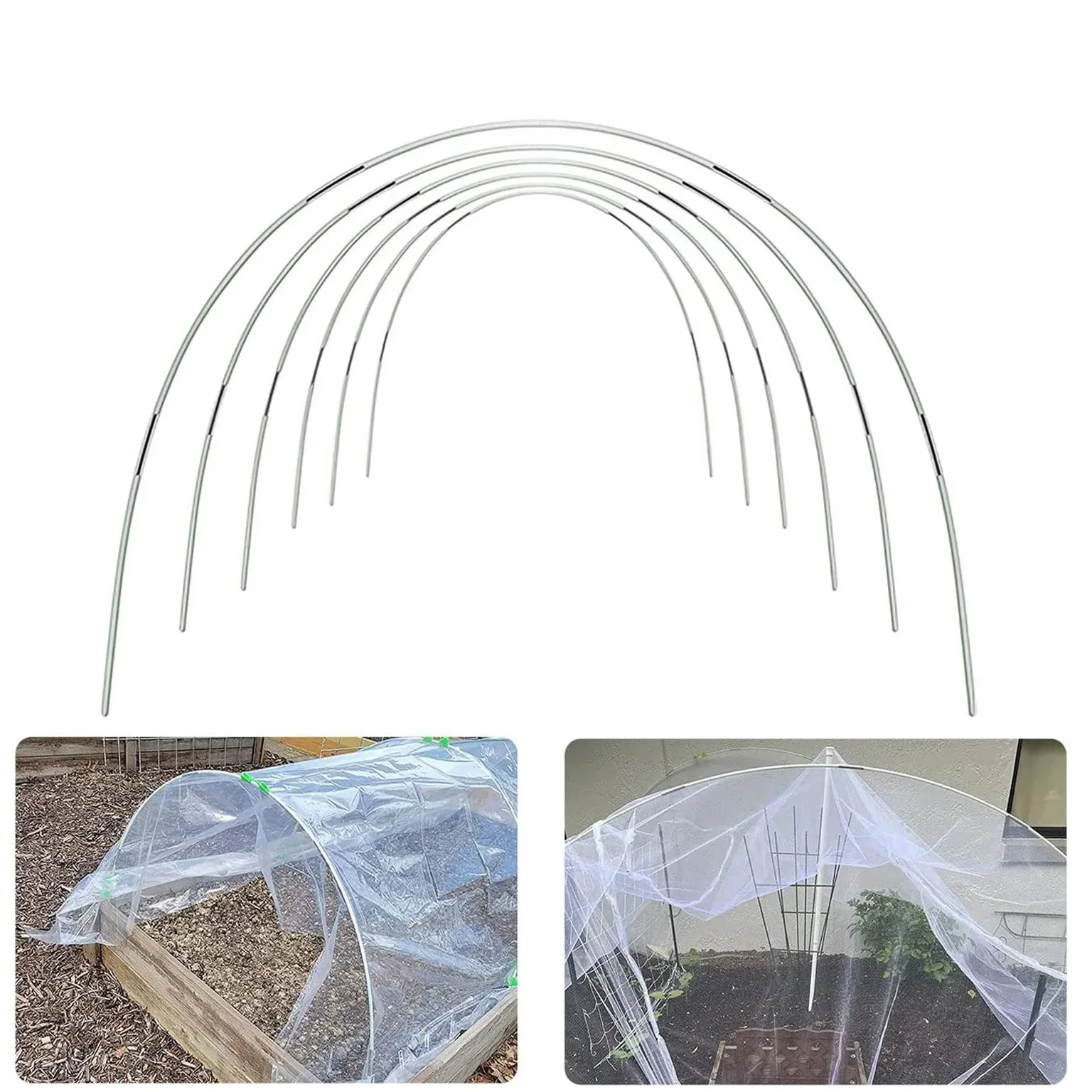 Garden Hoop Set Fiberglass Rustproof 5-Piece Galvanized Connectors