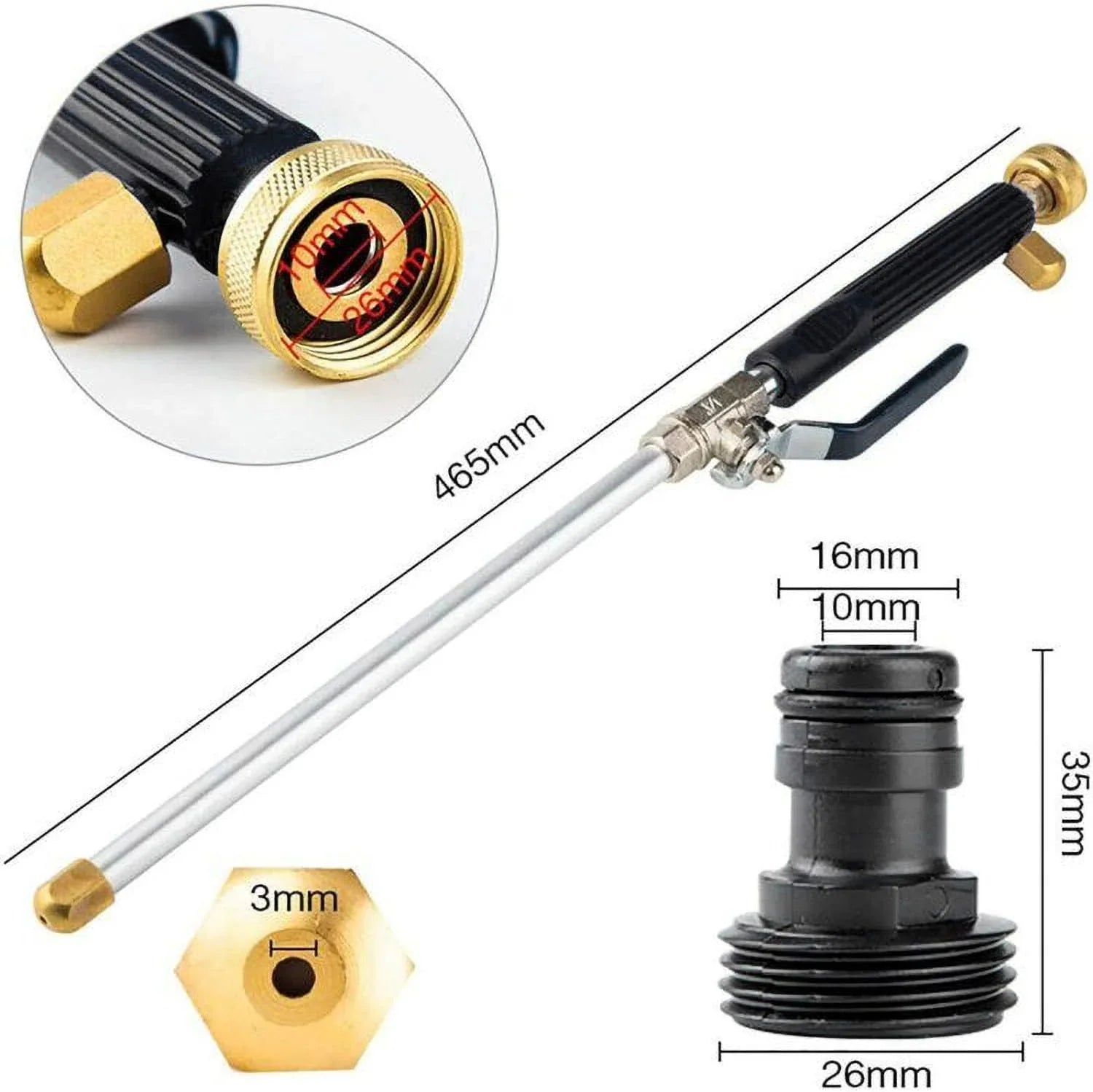 Garden Hose Attachment Adjustable Nozzle Metal Body Ergonomic Handle