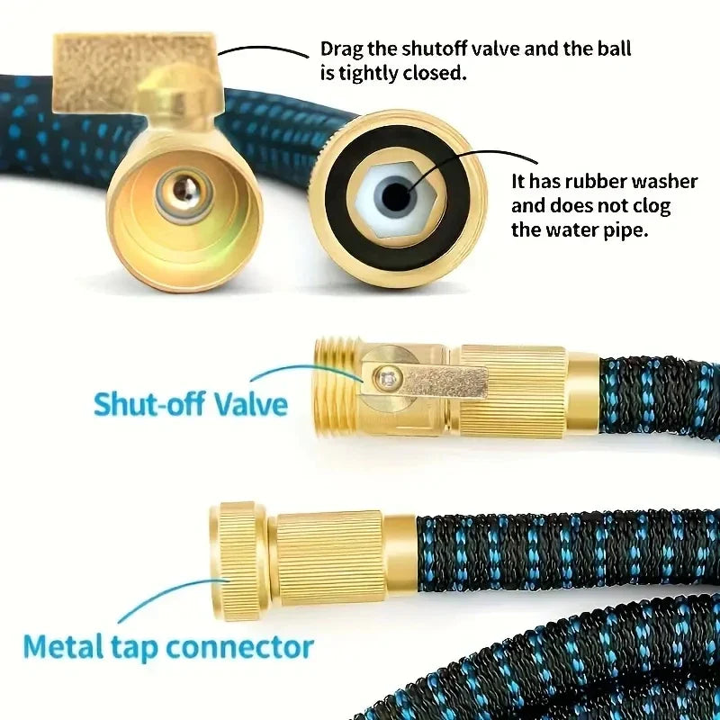 Garden Hose Expandable 3X Brass Fittings With Spray Gun