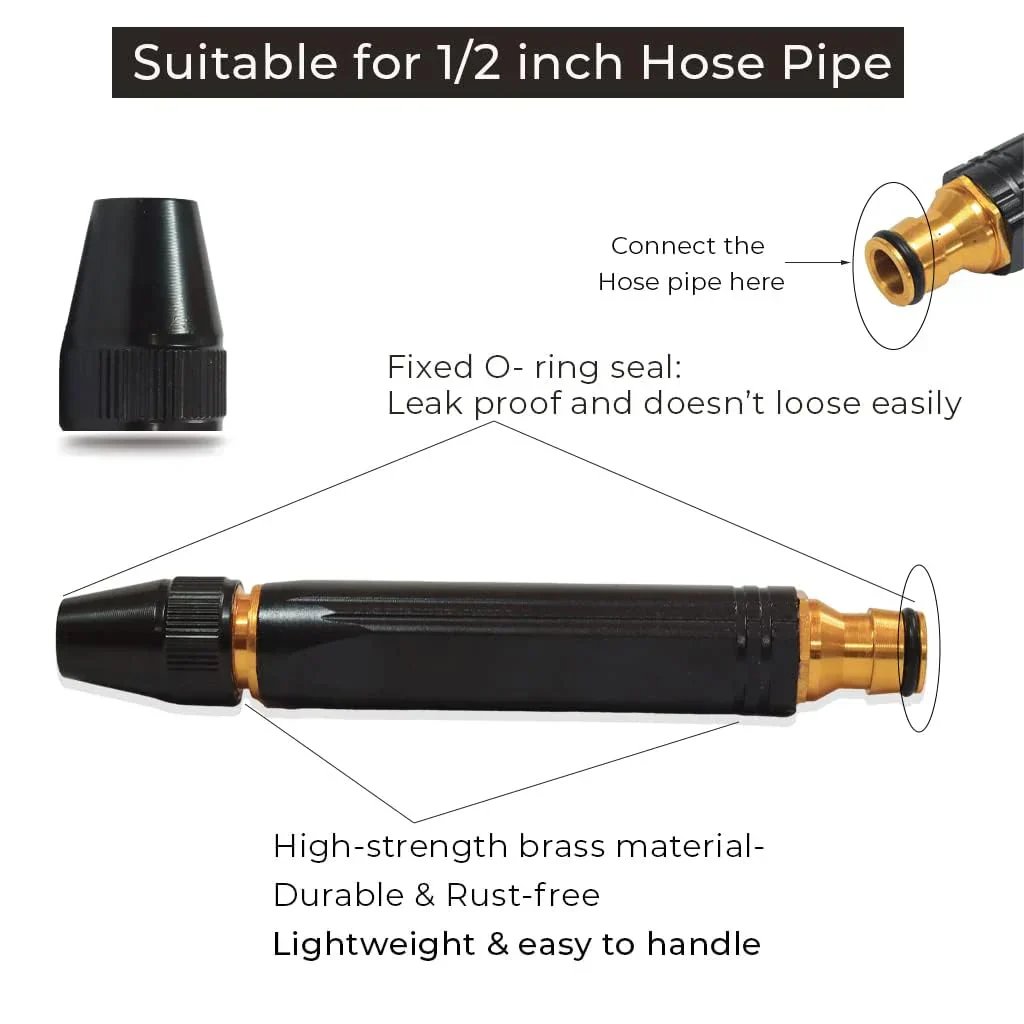 Garden Hose Nozzle 10x Pressure Boost Metal Three Settings