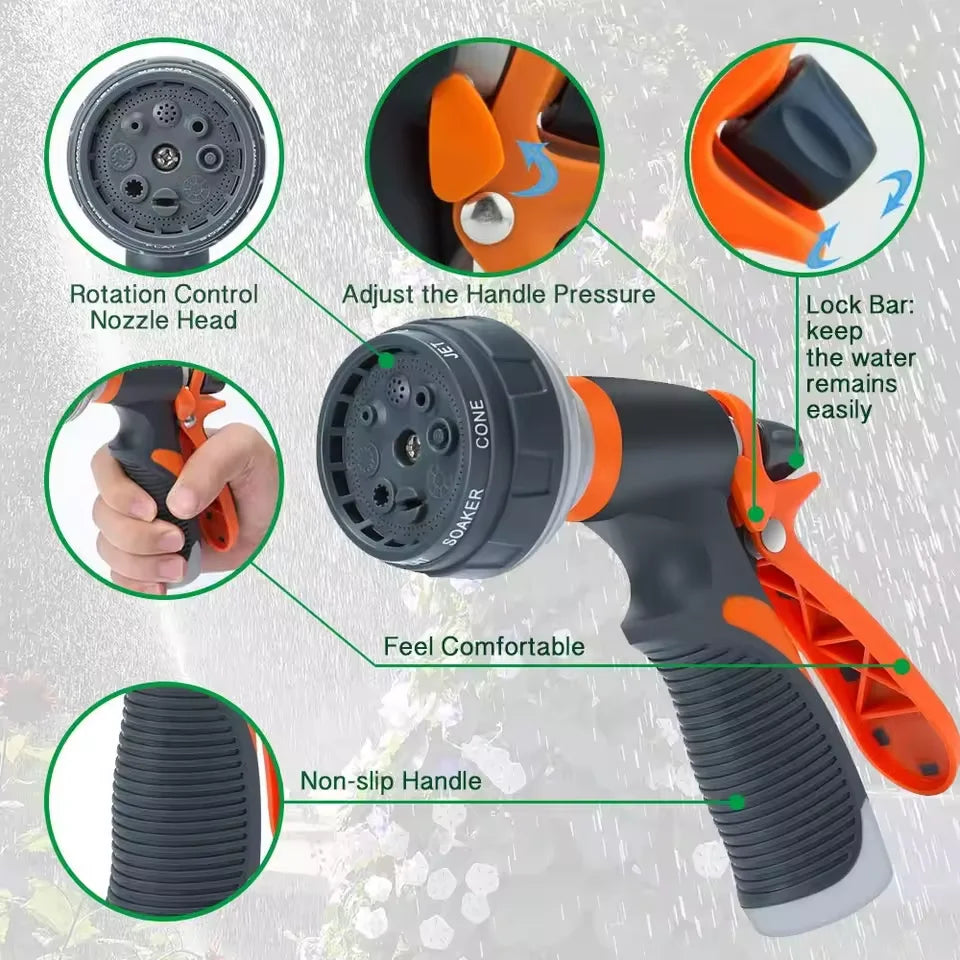 Garden Hose Nozzle 8 Spray Patterns Locking Trigger
