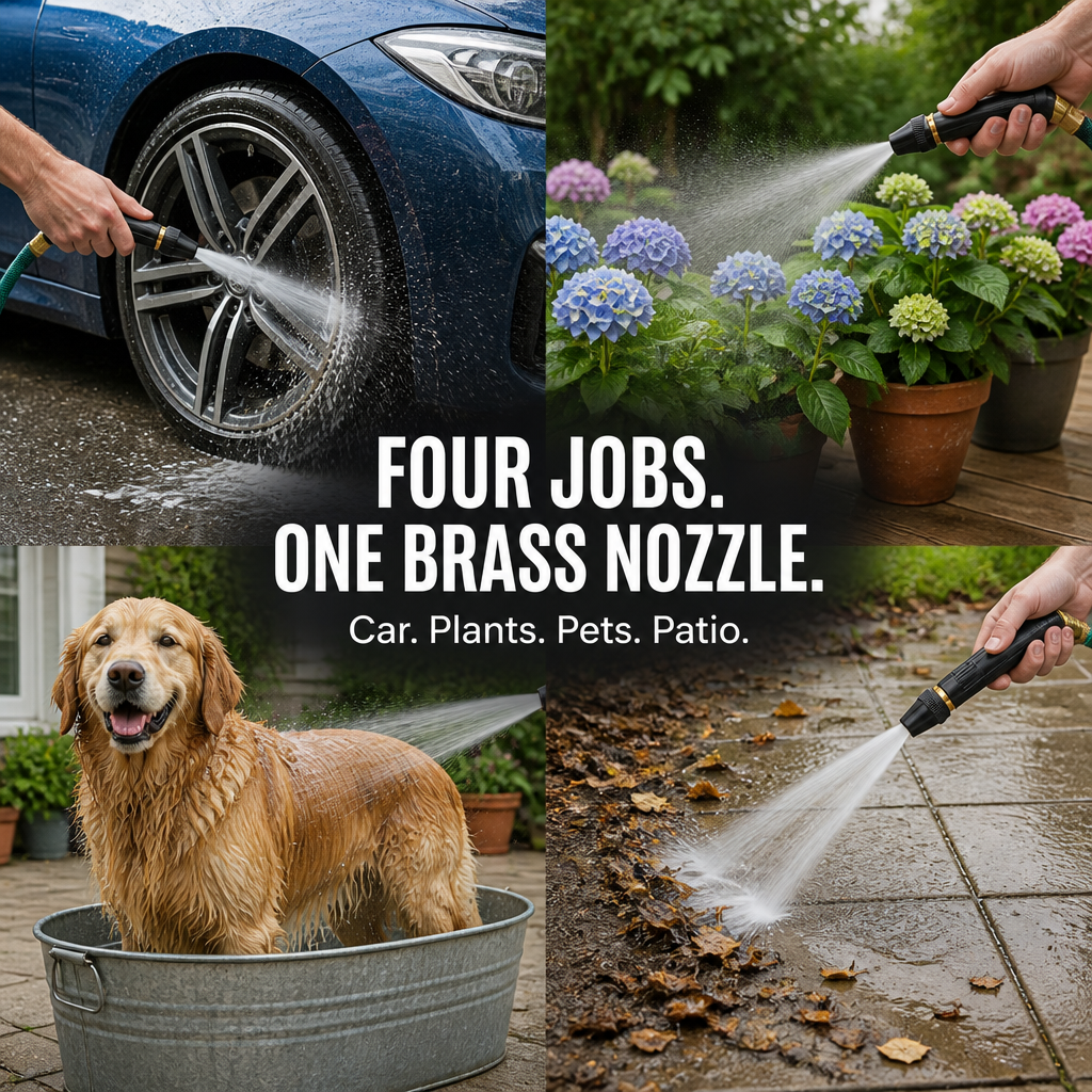 Garden Hose Nozzle Adjustable Brass Connector Non-Slip Grip