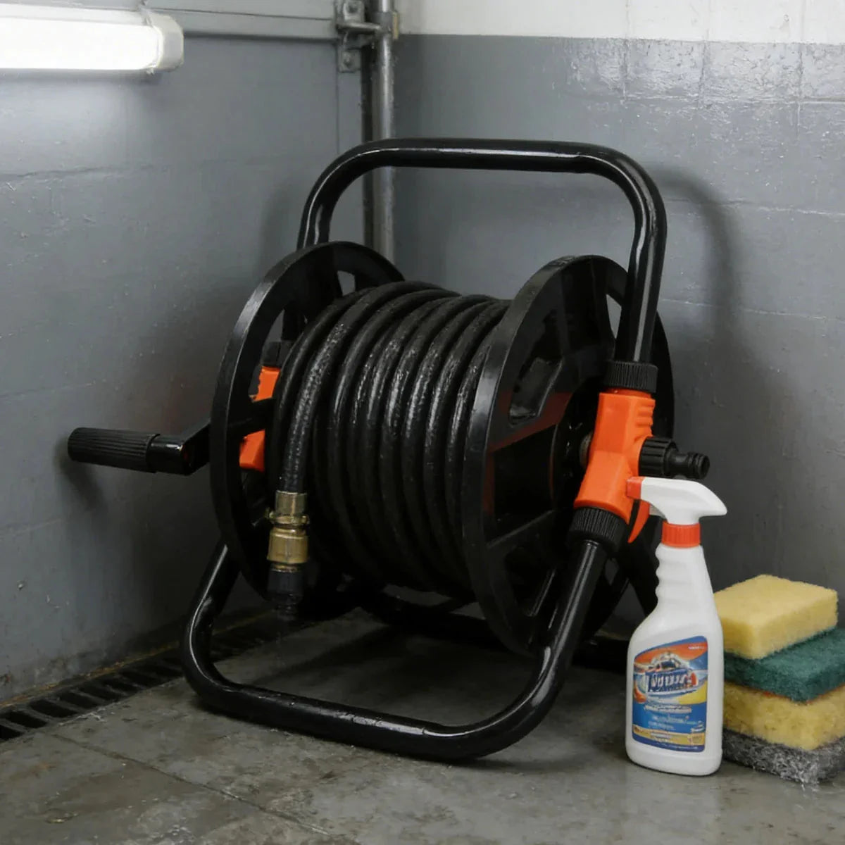 Garden Hose Reel Freestanding Crank Handle Integrated Hose Guide
