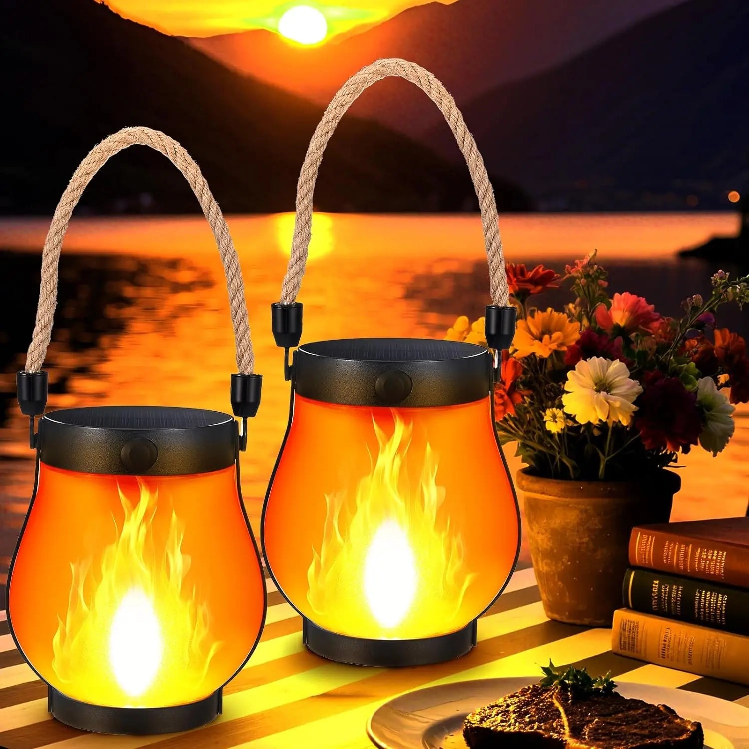 Garden Lantern Flickering LED Solar & USB Backup