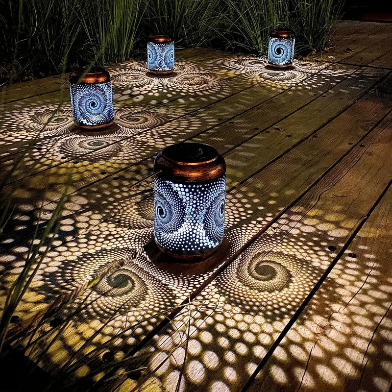 Garden Lantern Pierced Metal Weatherproof Warm Ambient Glow