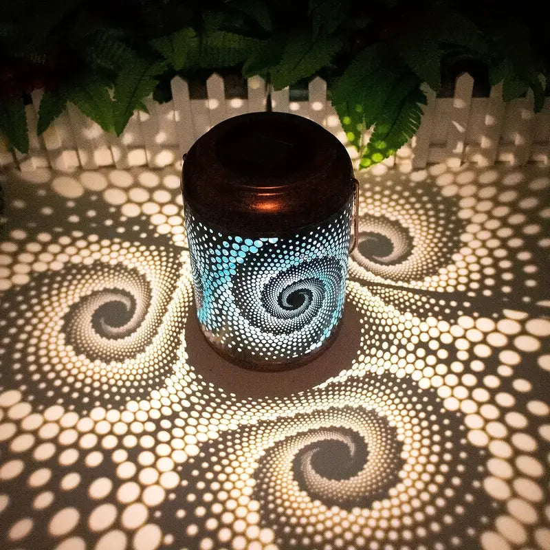 Garden Lantern Pierced Metal Weatherproof Warm Ambient Glow