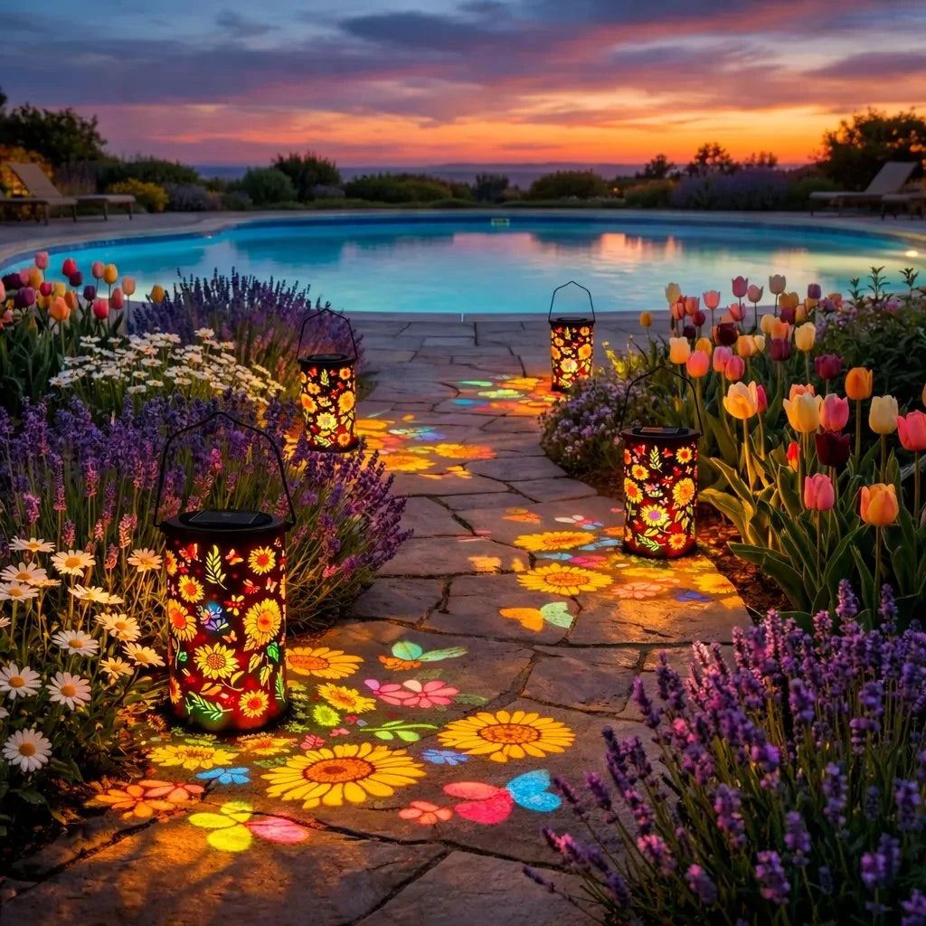 Garden Lantern Solar Flower Projection Warm & Multicolor