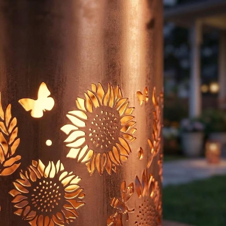 Garden Lantern Solar Powered Floral Projection Weatherproof Metal