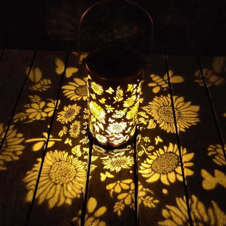 Garden Lantern Solar Powered Floral Projection Weatherproof Metal