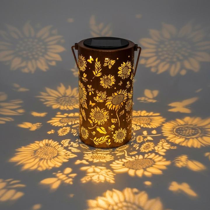 Garden Lantern Solar Powered Floral Projection Weatherproof Metal