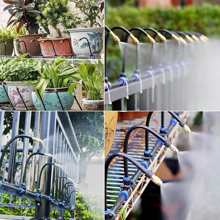 Garden Misting System 20m Hose Adjustable Copper Nozzles