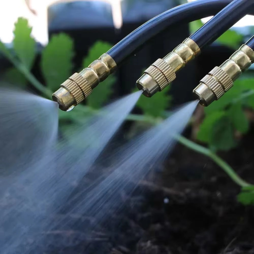 Garden Misting System 20m Hose Brass Nozzles & Quick-Connect