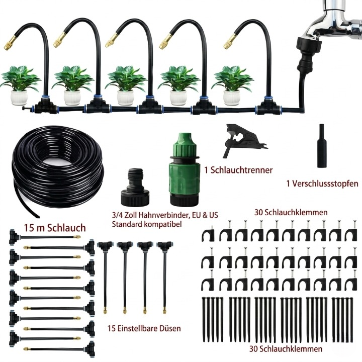 Garden Misting System 49 Ft Hose Adjustable Copper Nozzles