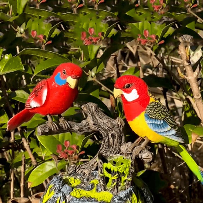 Garden Parrot Ornament Sound-Activated Movement & Chirping Battery-Powered Weatherproof