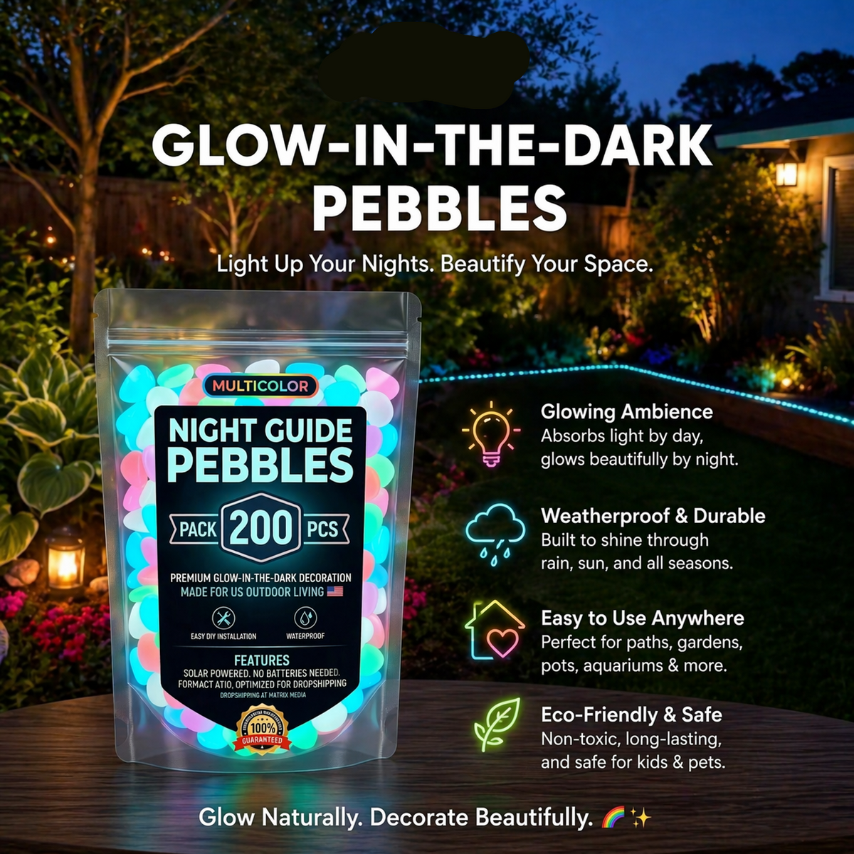 Garden Pebbles Glowing Up To 10 Hours Non-Toxic Resin