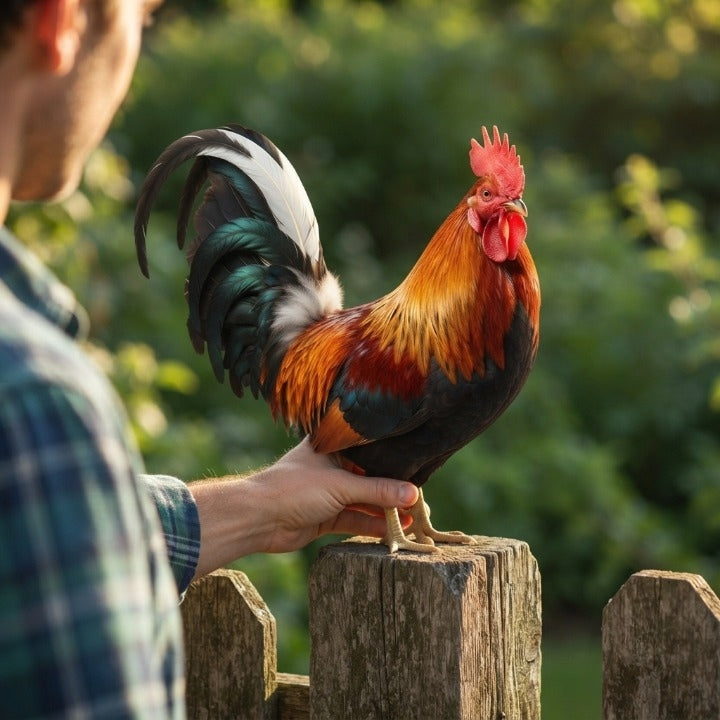 Garden Rooster Figure Weather-Resistant Acrylic Lifelike Feathers