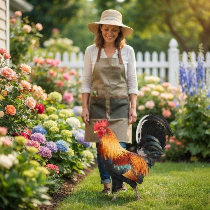 Garden Rooster Figure Weather-Resistant Acrylic Lifelike Feathers