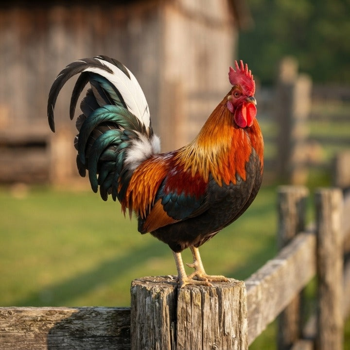 Garden Rooster Figure Weather-Resistant Acrylic Lifelike Feathers