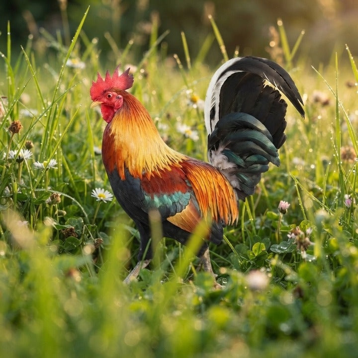 Garden Rooster Figure Weather-Resistant Acrylic Lifelike Feathers