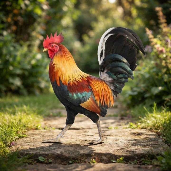 Garden Rooster Figure Weather-Resistant Acrylic Lifelike Feathers