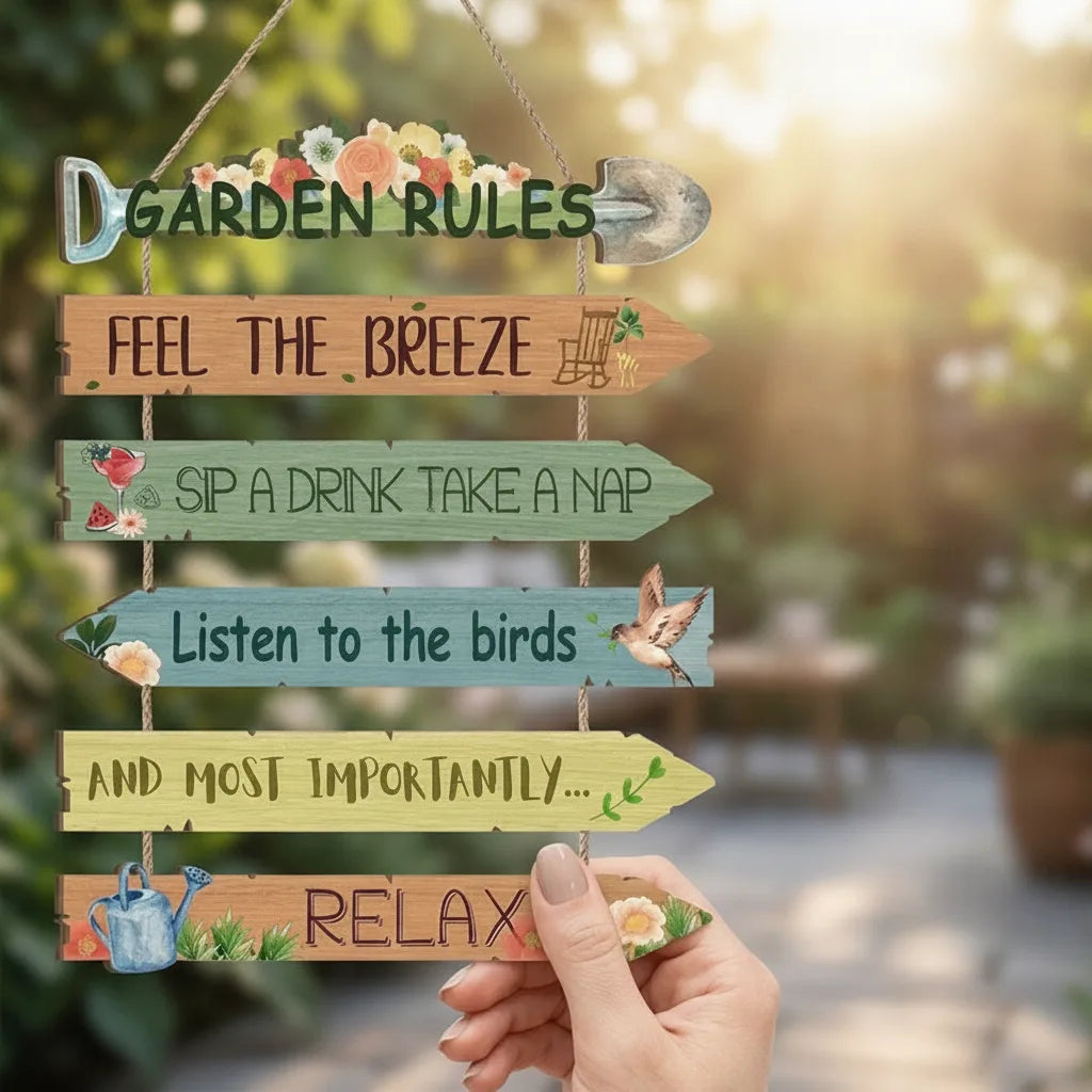 Garden Sign Weather-Resistant Wood Directional Arrows