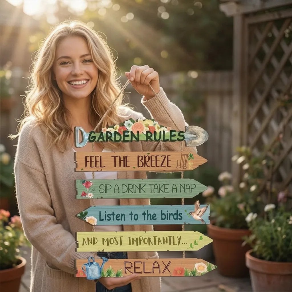 Garden Sign Weather-Resistant Wood Directional Arrows
