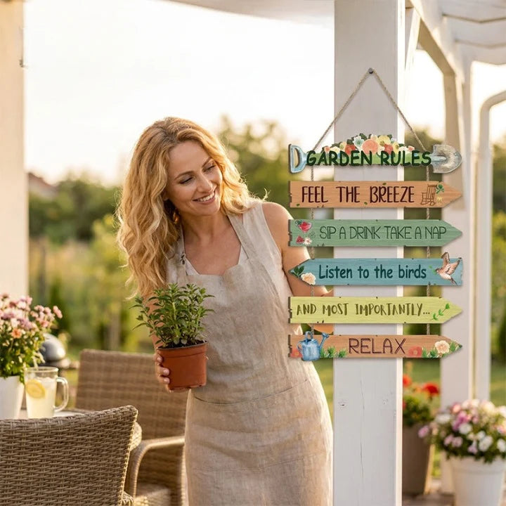 Garden Sign Weather-Resistant Wood Directional Arrows