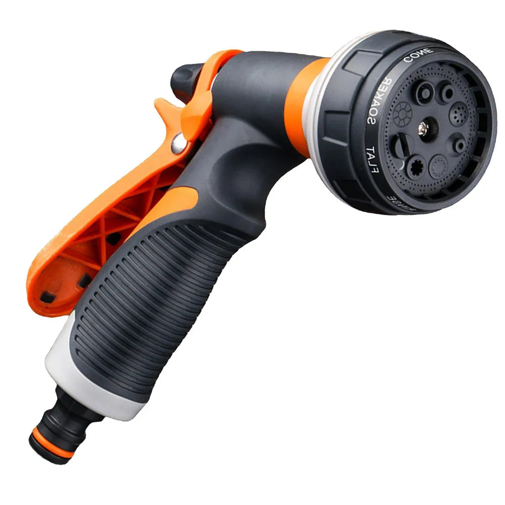 Garden Spray Nozzle 8 Patterns Rubber Grip Locking Pin