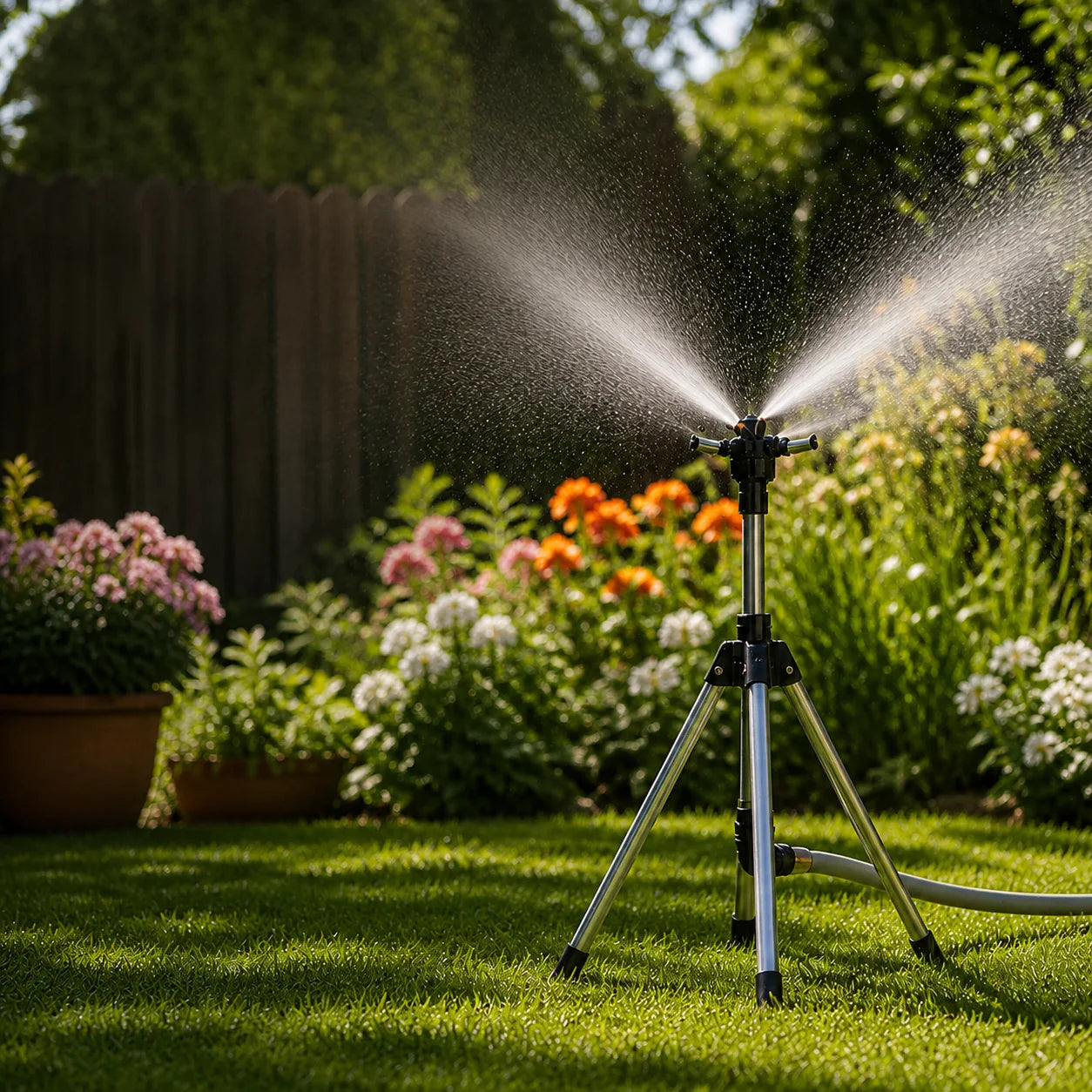 Garden Sprinkler 360° Adjustable Spray Stainless Steel Stand
