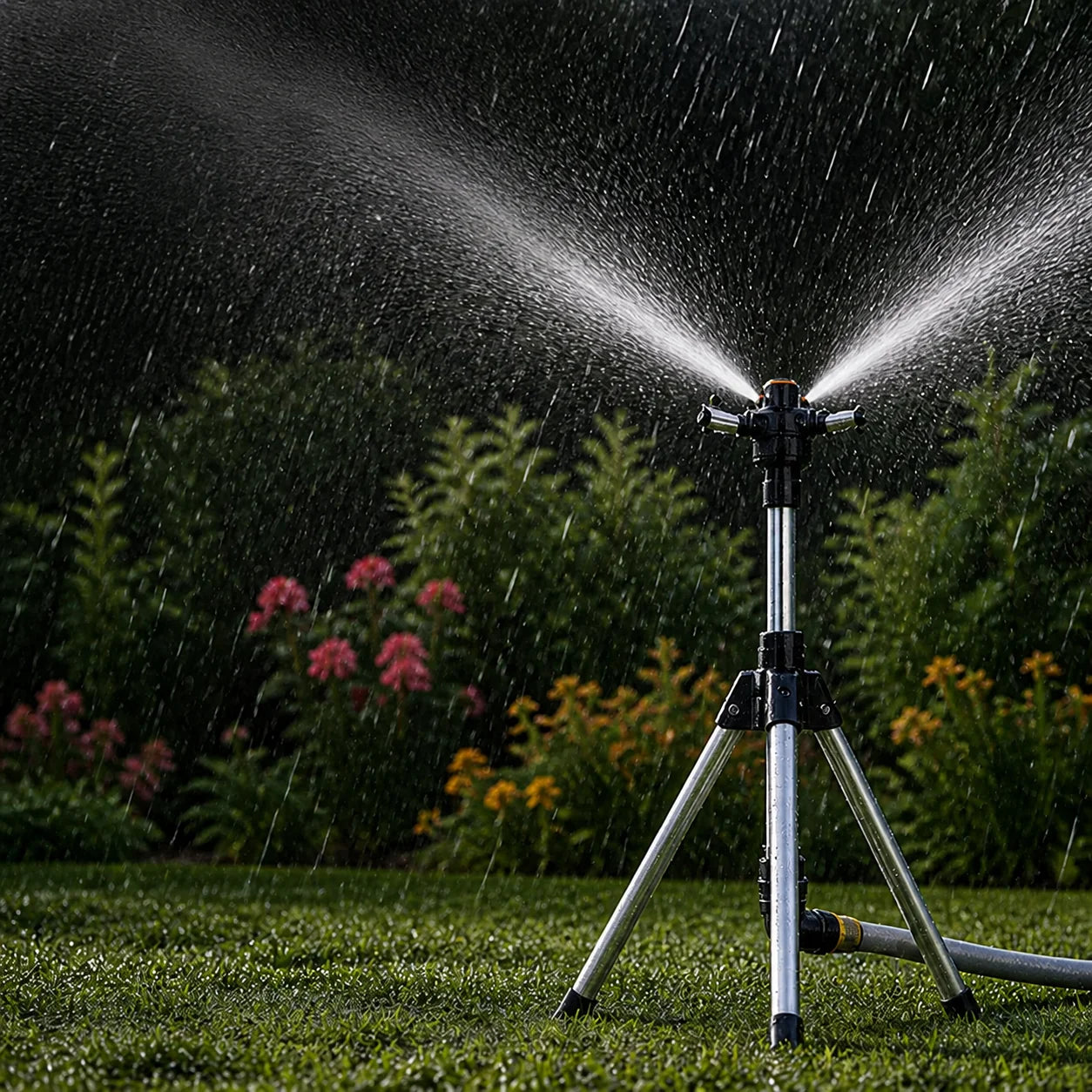 Garden Sprinkler 360° Adjustable Spray Stainless Steel Stand