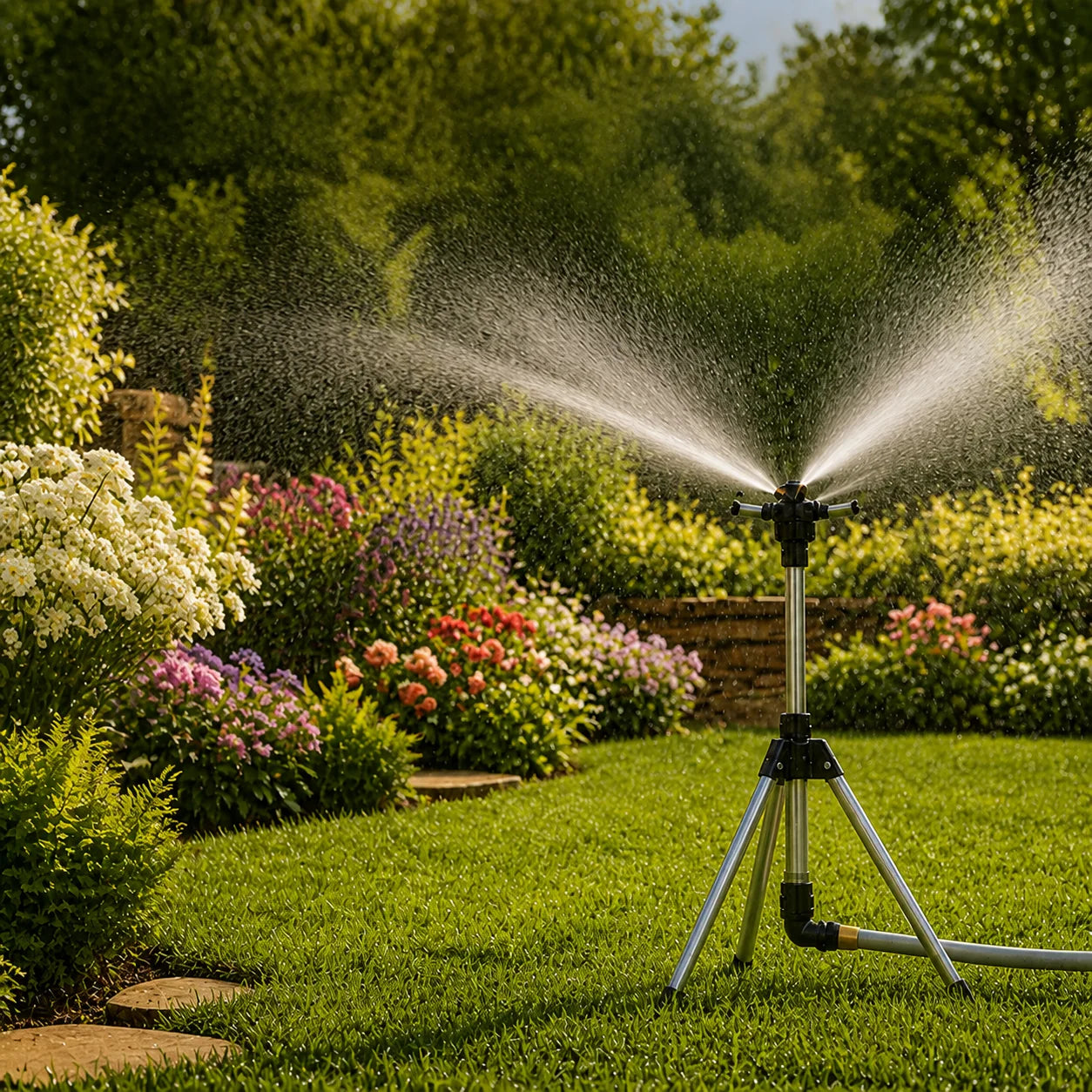 Garden Sprinkler 360° Adjustable Spray Stainless Steel Stand